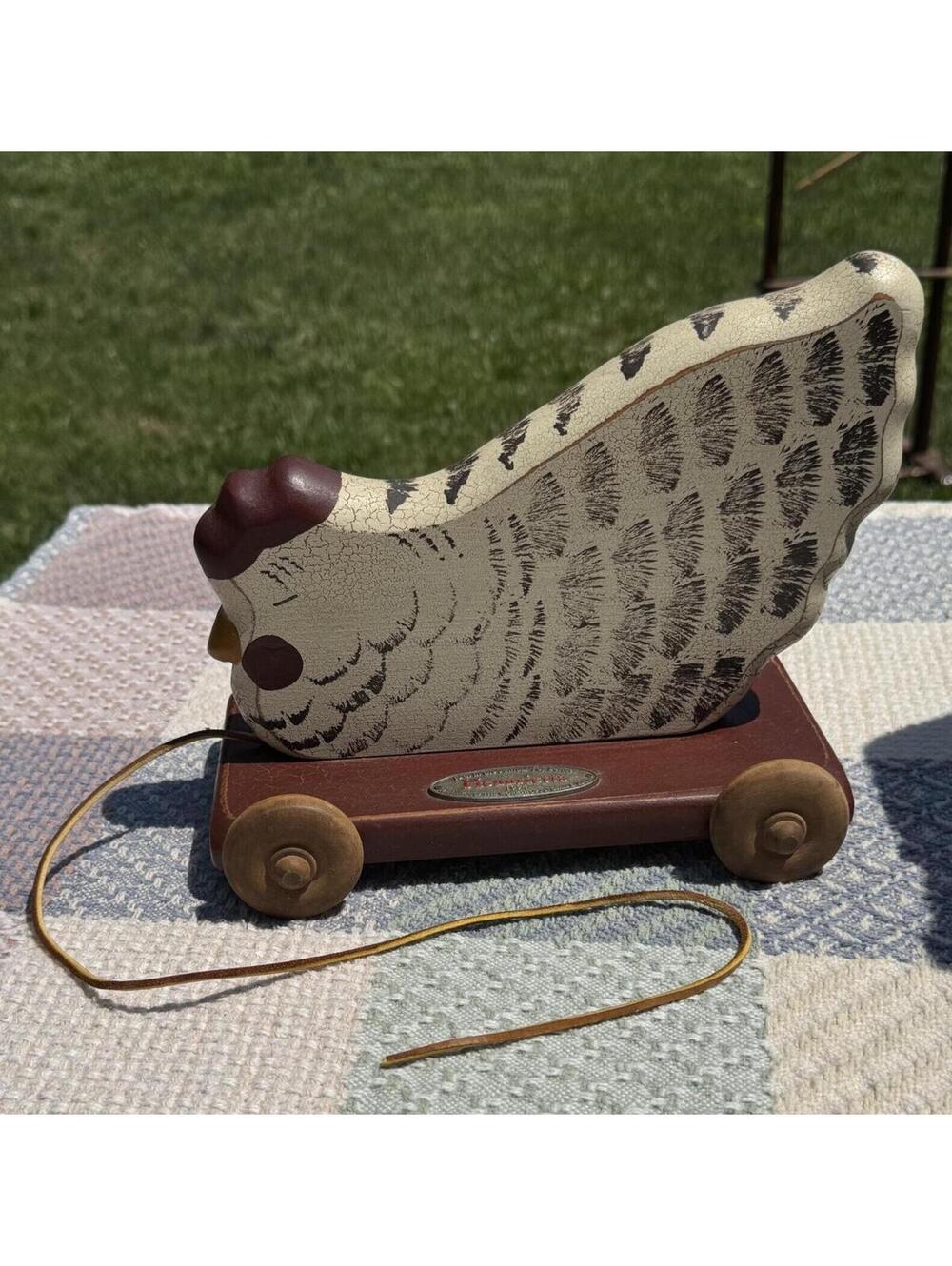 Vintage Henrietta 1994 Pull Toy Wooden Hen on Wheels